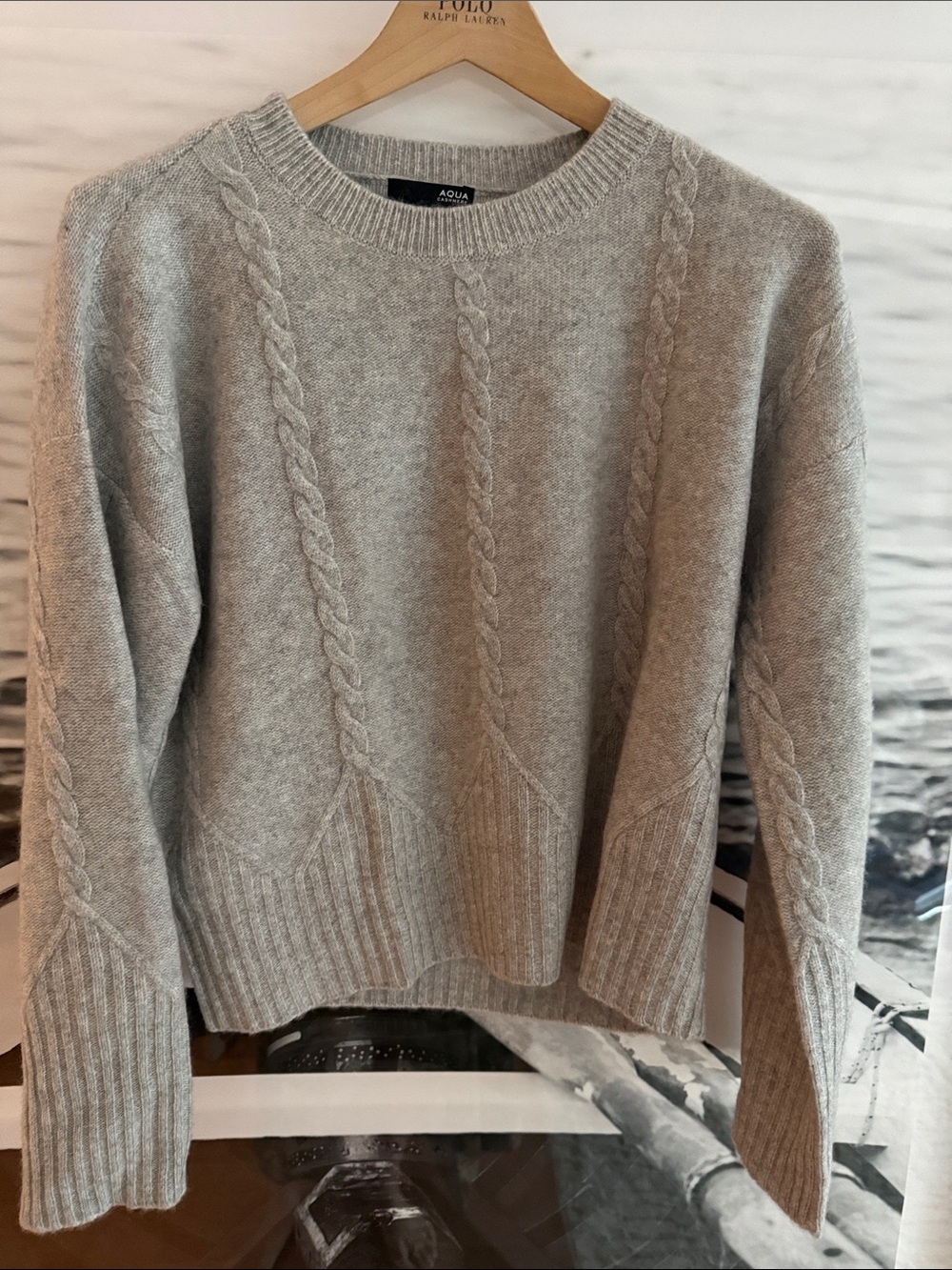 Aqua Heather Gray Cable Knit Sweater